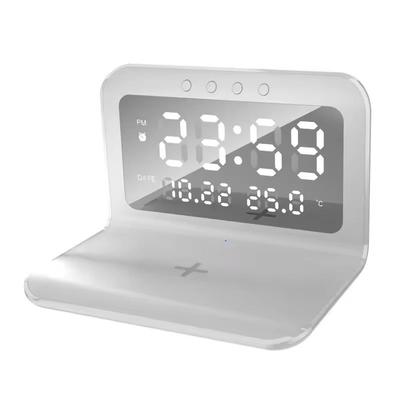 Wireless Charging Alarm Clock Dock With LED Display And Thermometer b White