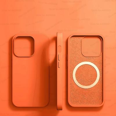Magsafe Liquid Silicone Case For IPhone, Ultra Thin, Magnetic, Wireless Charging & Shockproof Cover orange iphone 13