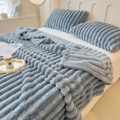 Soft Coral Fleece Multifunctional Blanket Solid Color Thickened Wide Striped Design For Bed, Cover, Or Nap Use deep Blue 78.74 X 90.55