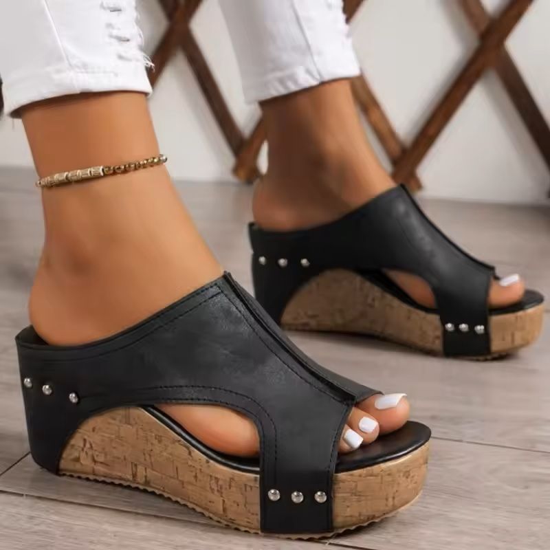 Womens Soft Platform Slide Sandals Lightweight Summer Footwear us 6 beige