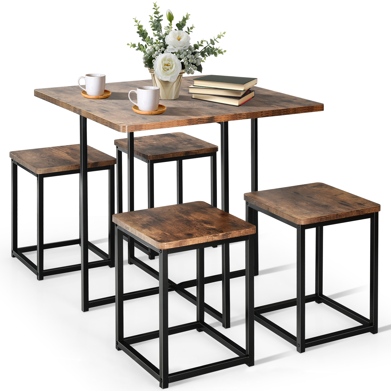 Compact Metal Frame Dining Set With Dining Table And Stools, Modern Space Saving Furniture For Kitchen Or Dining Room Compact Metal Frame Dining Set With Dining Table And Stools, Modern Space Saving Furniture For Kitchen Or Dining Room