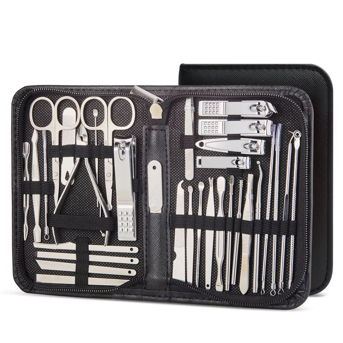 8 32pcs Professional Manicure Set Stainless Steel Pedicure Kit With Nail Scissors, Cutters, And Beauty Tools 32pcs Black silver
