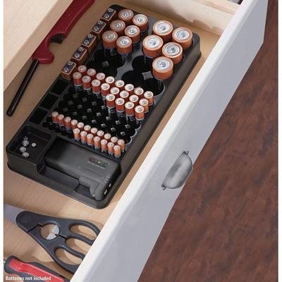 Battery Storage Organizer With Tester Ultimate Battery Caddy For Drawers & Walls Battery Storage Organizer With Tester Ultimate Battery Caddy For Drawers & Walls