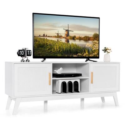 Modern TV Stand Entertainment Media Console With Rattan Cabinets And Open Shelves, TV Cabinet For Living Room & Bedroom Modern TV Stand Entertainment Media Console With Rattan Cabinets And Open Shelves, TV Cabinet For Living Room & Bedroom