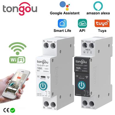 Smart Home Tuya WiFi Circuit Breaker Switch 63A 1P Din Rail With Metering, Remote Control Timer, Works With Smart Life 50a white No Metering