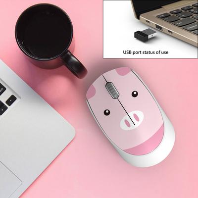 Wireless USB Mini Rechargeable Mouse, Cute Pink Cartoon Mause, Silent Click Ergonomic Optical Mice For Kids Gift piggy Mouse