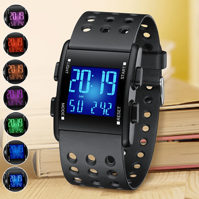 Men's Digital Military Sport Watch Waterproof 3ATM, 7 Color LED, Calendar, Shock Resistant Wristband Men's Digital Military Sport Watch Waterproof 3ATM, 7 Color LED, Calendar, Shock Resistant Wristband