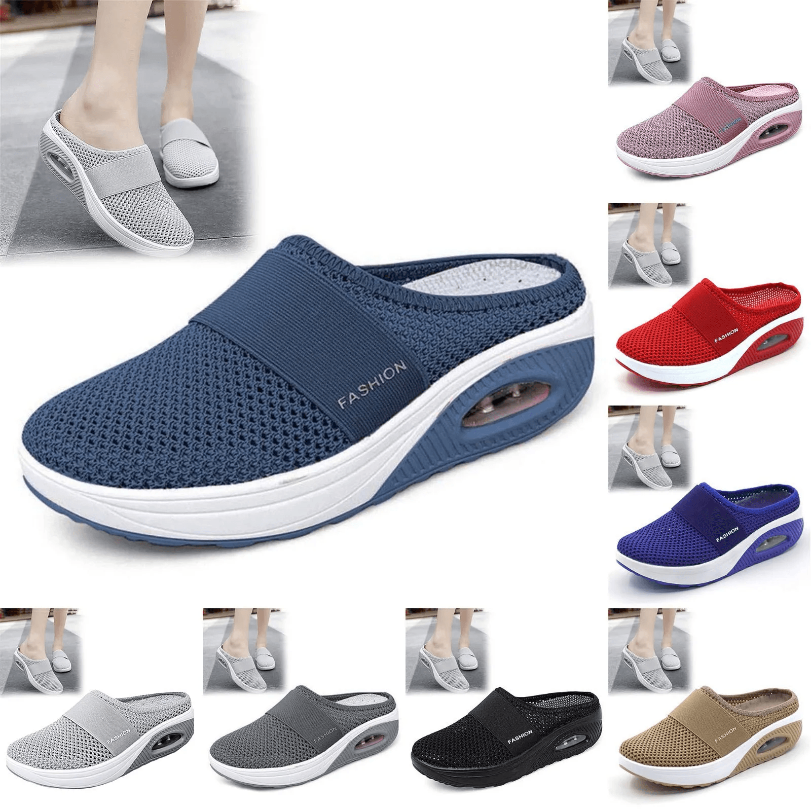 Womens Slip On Mesh Walking Sandals With Arch Support And Soft Sole 8 blue