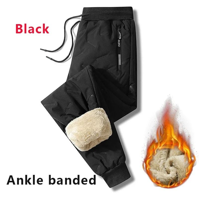Mens Waterproof Thermal Fleece Sweatpants With Lambs Wool Lining For Winter black Banded s (40 50kg)