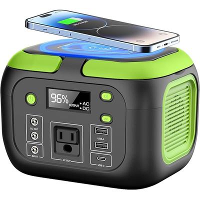 600W Portable Power Station With 110V AC Outlets Solar Generator Power Bank For Camping, Travel & Emergency Backup grey Green 200w