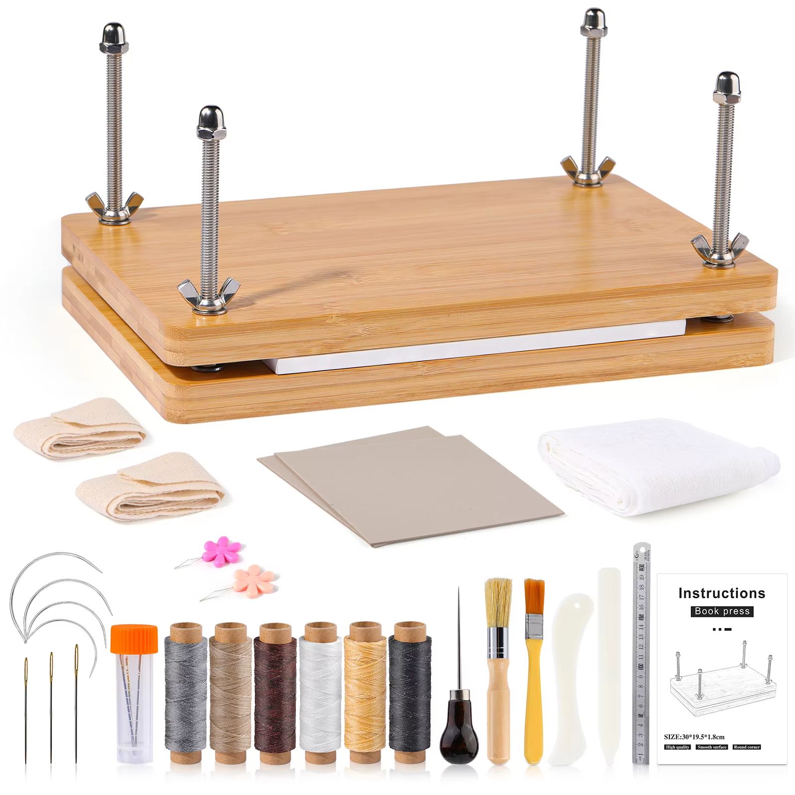 Complete Bookbinding Tools Set With Bone Folder, Waxed Thread, And Paulownia Wood Portable Binding Press type2