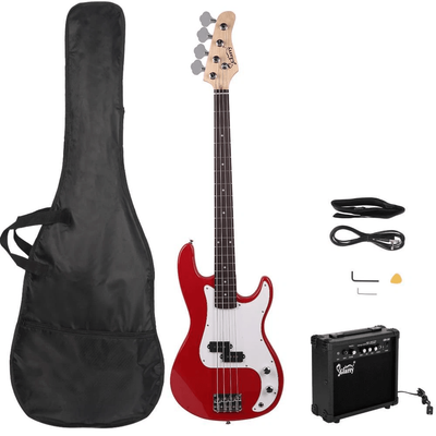 Glarry GP Electric Bass Guitar With Amplifier, Red, Full Starter Kit Glarry GP Electric Bass Guitar With Amplifier, Red, Full Starter Kit