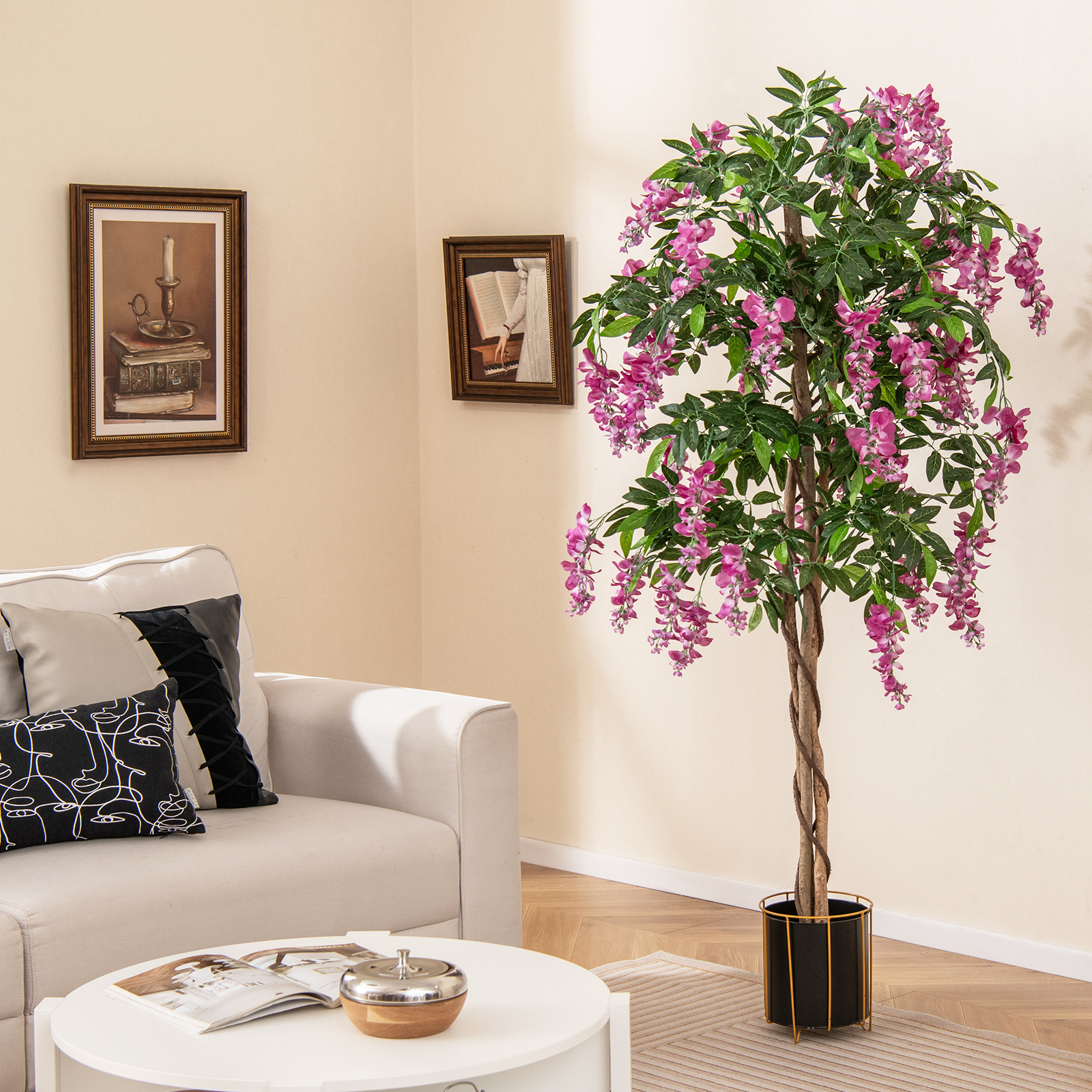 5.5 FT Faux Wisteria Plant In Nursery Pot, Realistic Blooming Flowers For Home & Wedding Decor 5.5 FT Faux Wisteria Plant In Nursery Pot, Realistic Blooming Flowers For Home & Wedding Decor