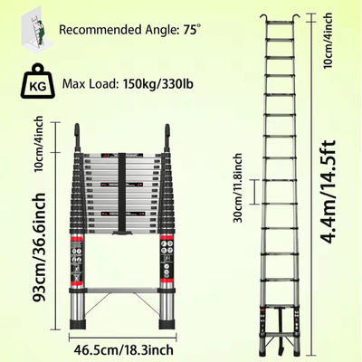 Heavy Duty Telescopic Loft Ladder 26M To 5M Multipurpose Folding Ladder For Home And Work 4.4m 14.5ft Hook