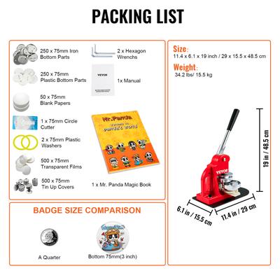 SucceBuy DIY Badge Maker Machine With Button Parts, Custom Round Pin Press Kit For Crafts, Logo, Gifts, Promotions 25mm 500pcs