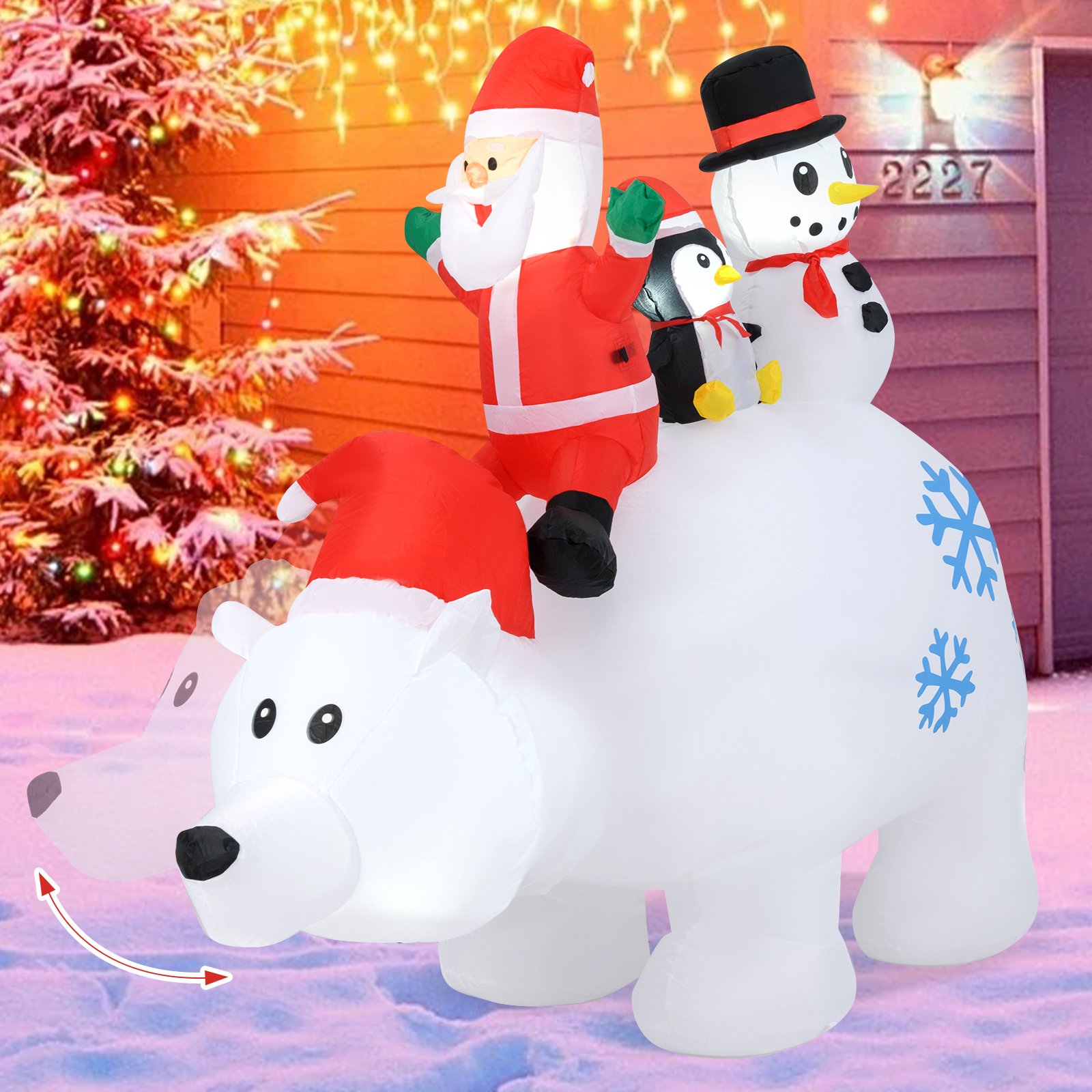 6FT Animated Christmas Inflatable With Santa, Penguin & Snowman, LED Light Up Polar Bear Yard Decoration 6FT Animated Christmas Inflatable With Santa, Penguin & Snowman, LED Light Up Polar Bear Yard Decoration