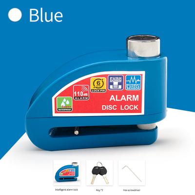 Motorcycle Bicycle Lock Alarm Anti Theft Disc Brake Padlock With Safety Protection Reminder Rope & Bag, Aluminum Alloy blue