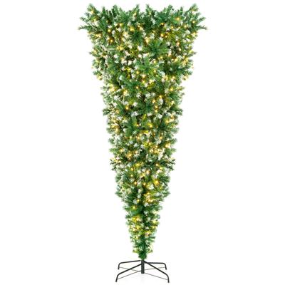 7.5 Feet Pre Lit Snowy Upside Down Christmas Tree 1100 Tips With 400 LED Lights, Foldable Metal Stand, Realistic PVC 7.5 Feet Pre Lit Snowy Upside Down Christmas Tree 1100 Tips With 400 LED Lights, Foldable Metal Stand, Realistic PVC