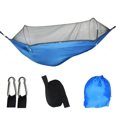 Outdoor Camping Hammock With Mosquito Net, Lightweight Hanging Hammocks In High Strength Parachute Fabric For Adventures blue