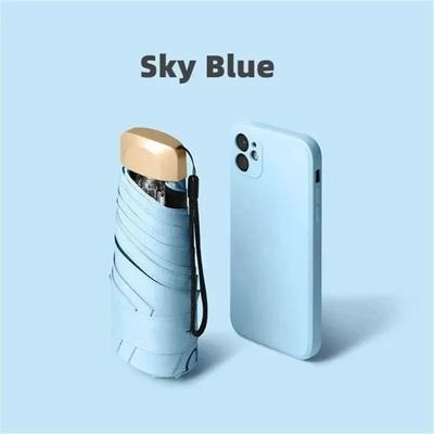 Mini Sun Umbrella Pocket Rain Umbrella Vinyl Folding UV Protection Travel Parasol Capsule, Compact Sun Shade Gift sky Blue