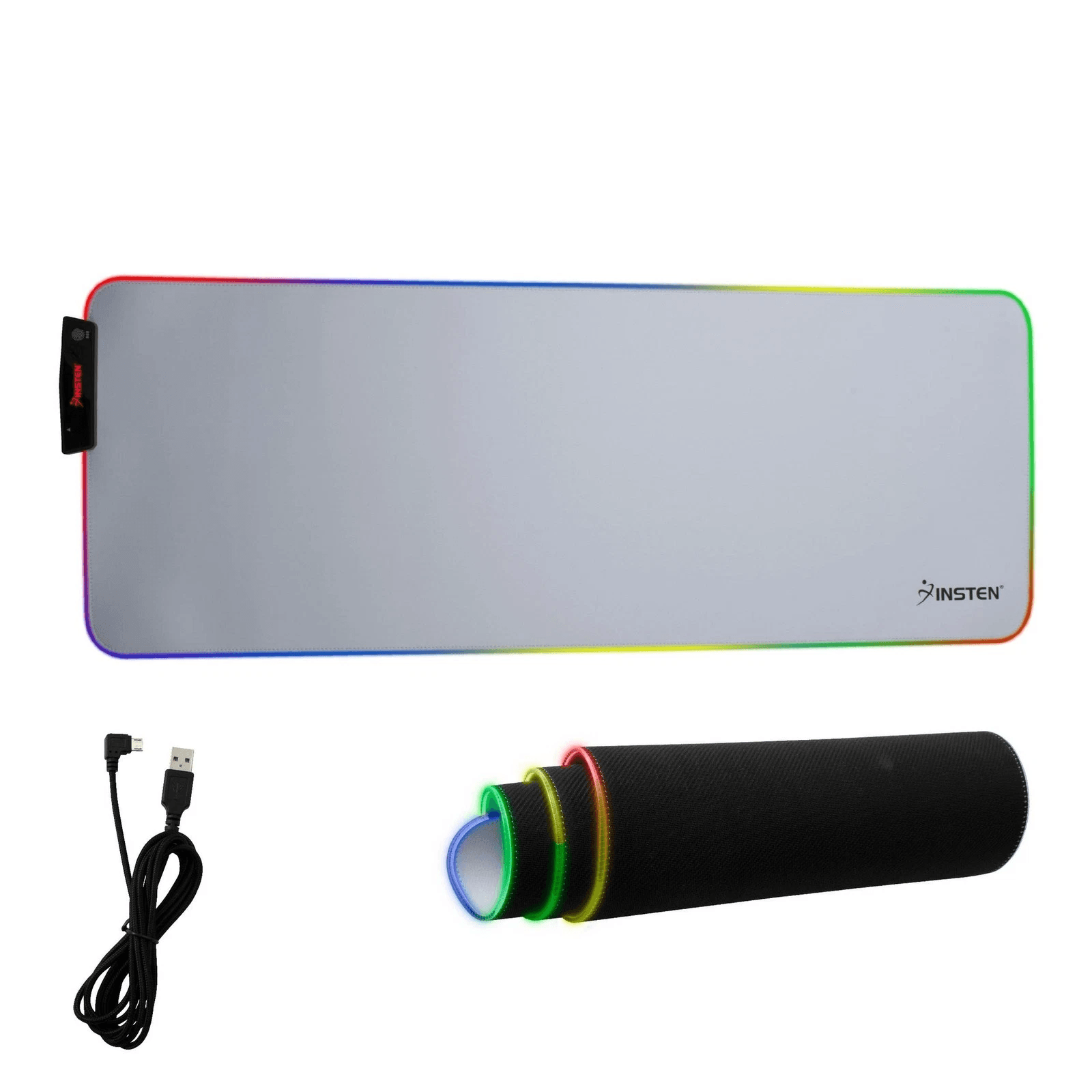 Large RGB LED Gaming Mouse Pad With USB Port, Soft Cloth White Mat Large RGB LED Gaming Mouse Pad With USB Port, Soft Cloth White Mat