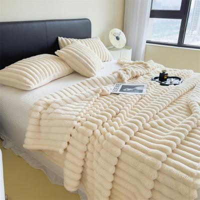 Soft Coral Fleece Multifunctional Blanket Solid Color Thickened Wide Striped Design For Bed, Cover, Or Nap Use white 59.05 X 78.74