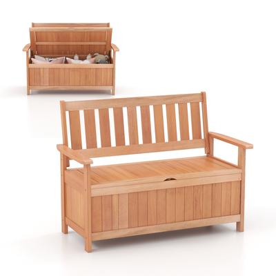 Outdoor Patio Wood Storage Bench With Slatted Backrest, Dual Purpose Garden Seat & Storage Chest For Cushions Outdoor Patio Wood Storage Bench With Slatted Backrest, Dual Purpose Garden Seat & Storage Chest For Cushions