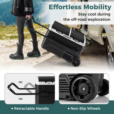 Dual Zone 12V 42QT Car Refrigerator With Wheels, Portable Freezer & Cooler For Camping, Travel, And Road Trips Dual Zone 12V 42QT Car Refrigerator With Wheels, Portable Freezer & Cooler For Camping, Travel, And Road Trips