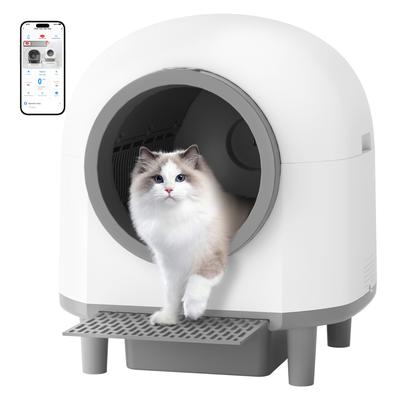 Self Cleaning Automatic Cat Litter Box Toilet For Cats, Smart Cat Travel Toilet With App Control & Trash Bag Litter white