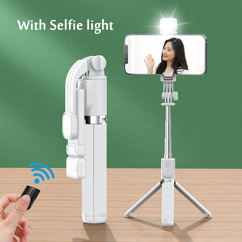 Portable Bluetooth Selfie Stick With Tripod, Retractable Multifunctional Phone Holder & Wireless Remote Shutter white With Selfie Light