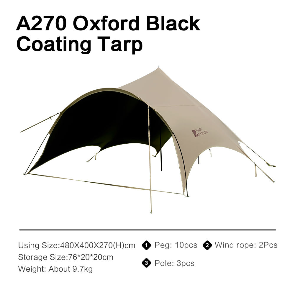 Garden Camping Black Coating Tarp Rainproof & UV Resistant Large Space Sunshade, Hexagonal Butterfly Sun Shelter sand