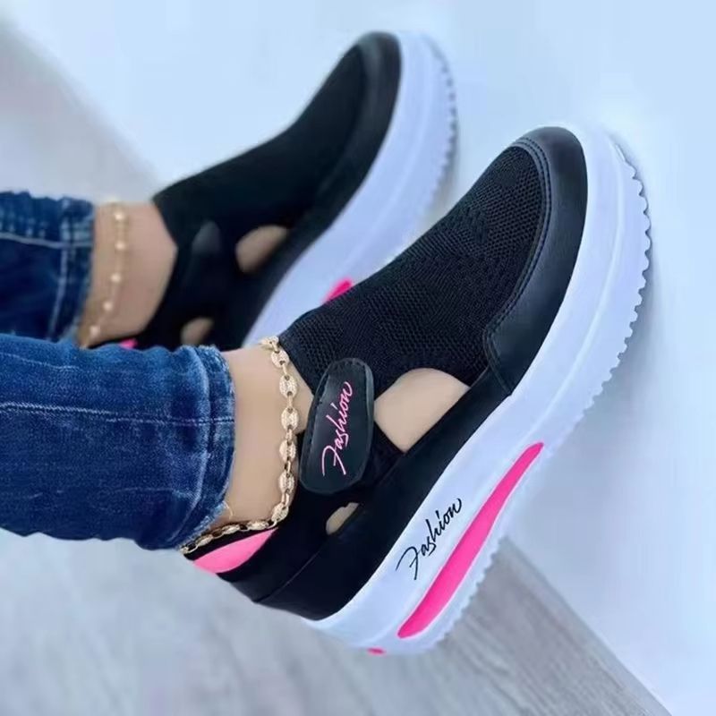 Breathable Pink Canvas Platform Sneakers For Women Lightweight Casual Tennis Shoe For Everyday Comfort black 39
