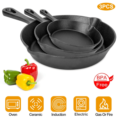Cast Iron Skillet Set Pre Seasoned, 3 Piece Non Stick Oven Safe Frying Pan Set For Kitchen, Grill, Or Campfire Use Cast Iron Skillet Set Pre Seasoned, 3 Piece Non Stick Oven Safe Frying Pan Set For Kitchen, Grill, Or Campfire Use