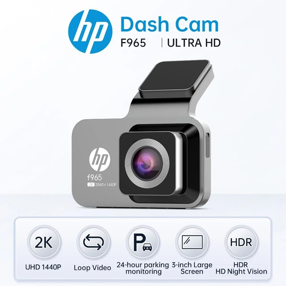 HP 2K Dash Cam With Night Vision WiFi Loop Recording And Parking Monitoring For Cars (dual Lens) 64 Gb