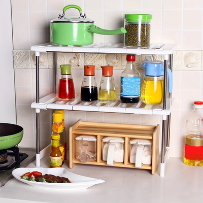 1 Kitchen Mobile Storage Rack: 2 Layer Movable Panel, Expandable Cabinet Rack Organizer For Kitchen And Bathroom Sinks 1 Kitchen Mobile Storage Rack: 2 Layer Movable Panel, Expandable Cabinet Rack Organizer For Kitchen And Bathroom Sinks