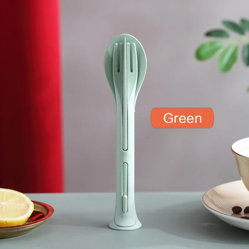 Portable Tableware Set Wheat Straw Dinnerware, Detachable Cutlery Travel Tableware Set With Case, Eco Friendly Camping green