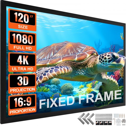 120" 16:9 Fixed Frame Projector Screen, 4K HDTV Ready With 1.2 Gain For Home Theater & 3D Movies 120" 16:9 Fixed Frame Projector Screen, 4K HDTV Ready With 1.2 Gain For Home Theater & 3D Movies