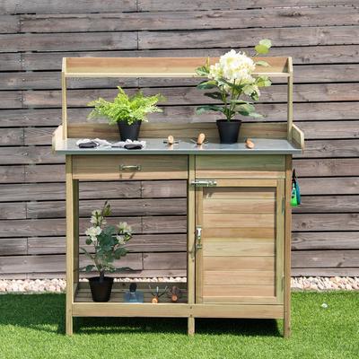 Outdoor Garden Wooden Work Station Potting Bench, Heavy Duty Fir Wood With Waterproof Design Outdoor Garden Wooden Work Station Potting Bench, Heavy Duty Fir Wood With Waterproof Design