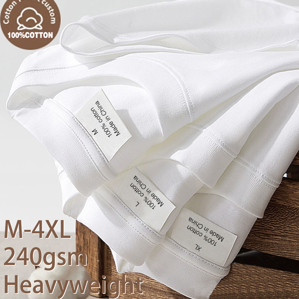 Men Heavy Oversized Plain T Shirt Cotton Summer Casual Short Sleeve Solid Color Tee, High Quality Trendy White Top white l