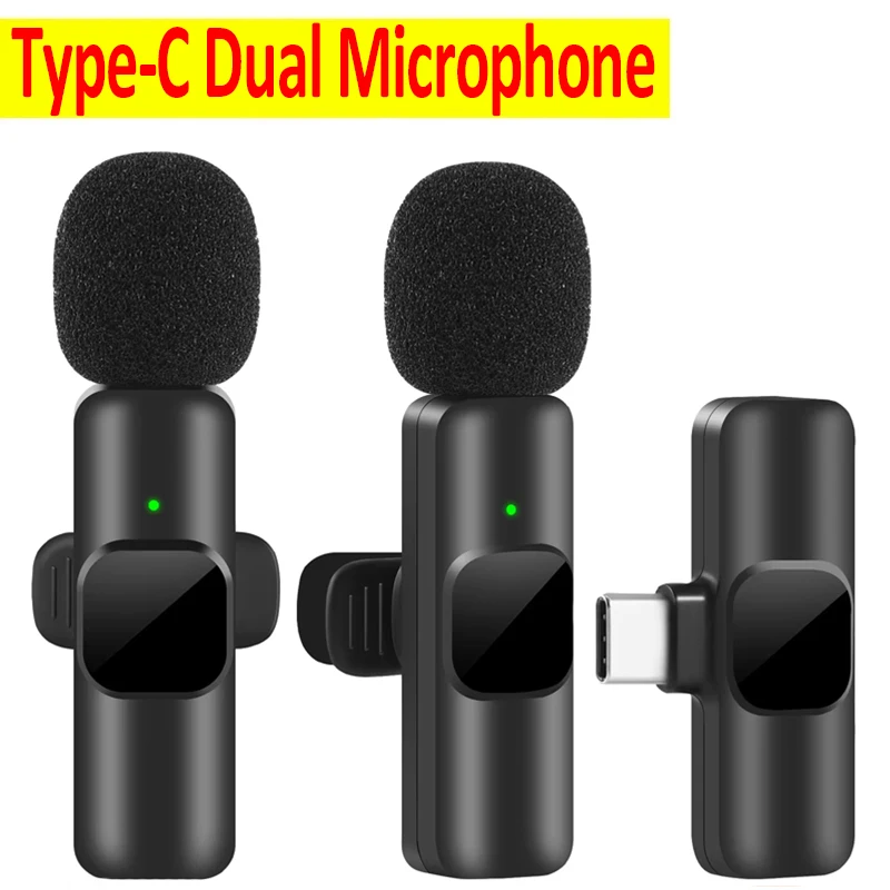 Dual Wireless Microphone With Noise Reduction Clip On Lavalier Mic For Streaming, Vlogging & Recording 2 in 1 For Type C