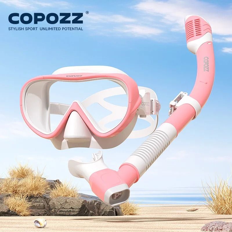 Full Vision Snorkel Mask Set With Underwater Diving Equipment pink White Set