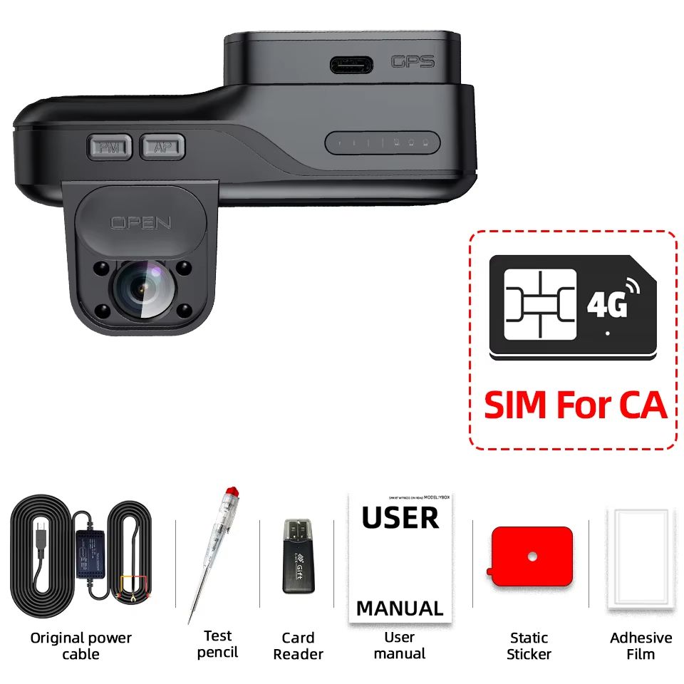 E ACE 4G LTE Dash Cam With GPS & Remote Live View Dual Lens Night Vision Car Recorder For Safety & Surveillance b65 ca Sim Card 32g