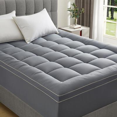 Plush Mattress Topper For Back Pain, Extra Thick Quilted Mattress Cover With Deep Pocket Fitted Protector Pillow Top Pad gray golden Piping twin 39x75inch