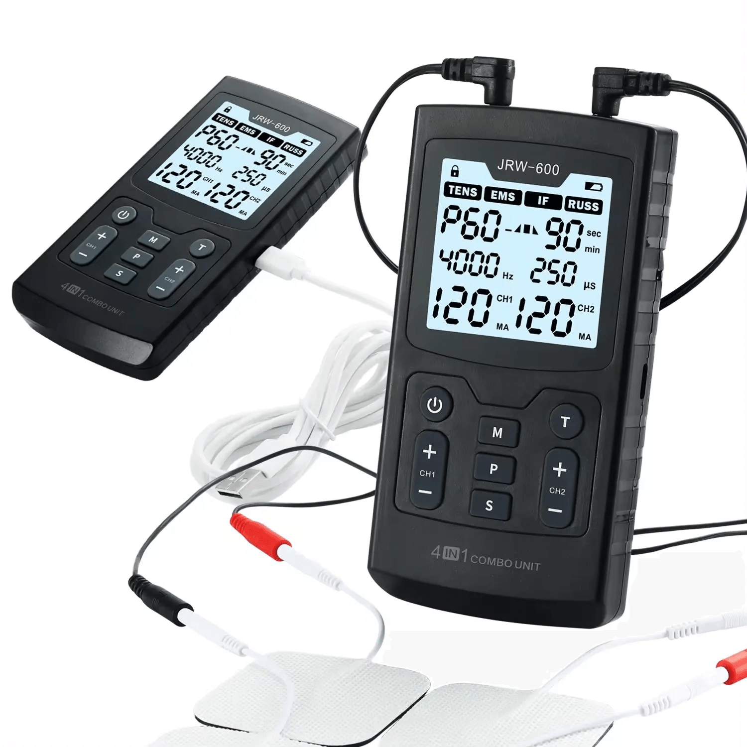 4 In 1 Electric Muscle Stimulator With EMS TENS IFT And RUSS Modes For Pain Relief And Recovery jrw 600 Bk