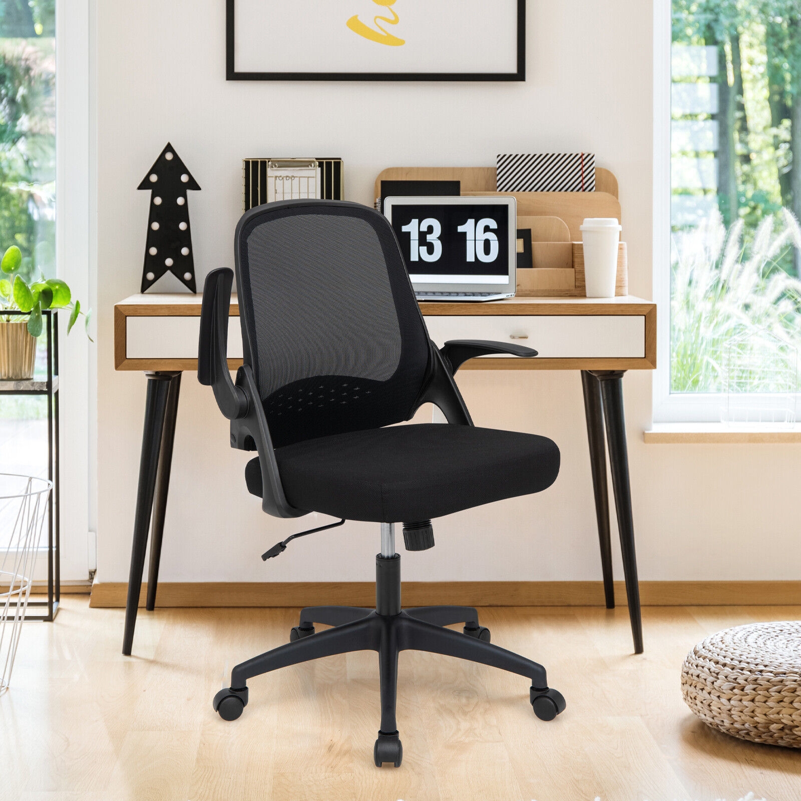 Ergonomic Mesh Office Chair With Flip Up Arms, Adjustable Height Swivel Rolling Desk Chair For Home Office Computer Work Ergonomic Mesh Office Chair With Flip Up Arms, Adjustable Height Swivel Rolling Desk Chair For Home Office Computer Work