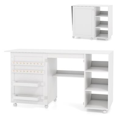 Space Saving Multifunctional Folding Sewing Machine Craft Table With Storage Shelves, Mobile Sewing Station For Crafter Space Saving Multifunctional Folding Sewing Machine Craft Table With Storage Shelves, Mobile Sewing Station For Crafter