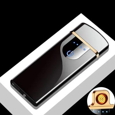 USB Rechargeable Windproof Electric Metal Lighter, Double Arc Flameless Plasma Lighter With Touch Sensor & LED Display black A