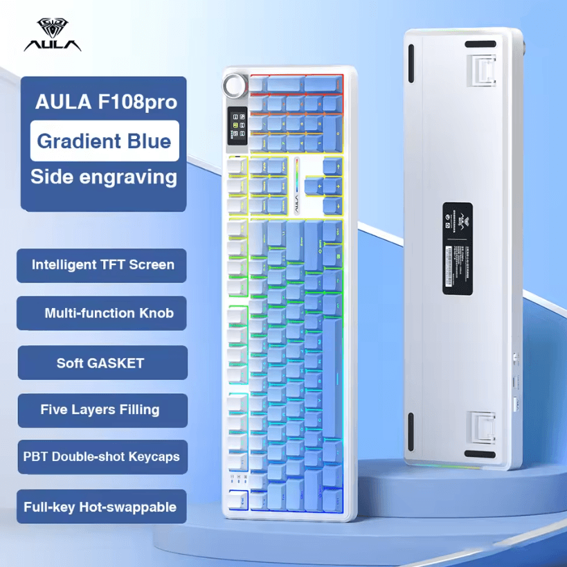 Aula F108 PRO Wireless Mechanical Gaming Keyboard With RGB Backlight And Gasket Mount f108 Pro a Tunny