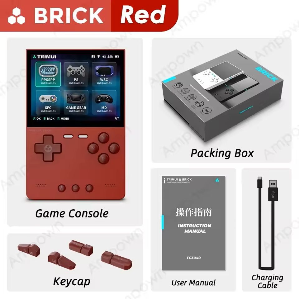 TRIMUI BRICK Retro Handheld Gaming Console LED Keys, 3.2'' IPS Screen, Linux System no Card(0 Games) red