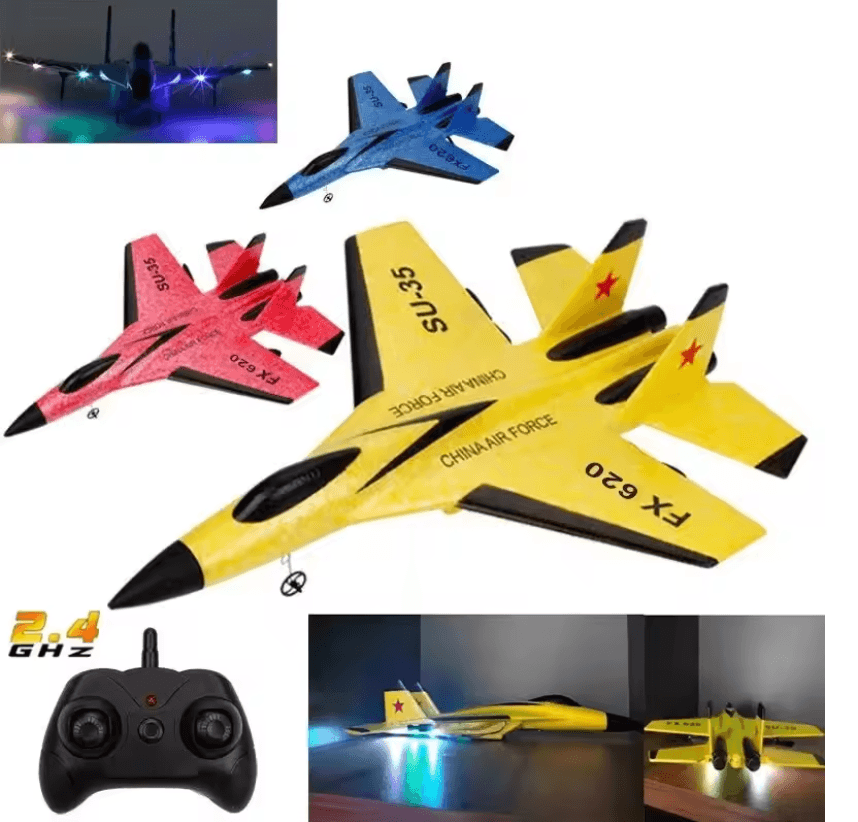 SU35 RC Plane With LED Lights And Durable Foam Glider Design black